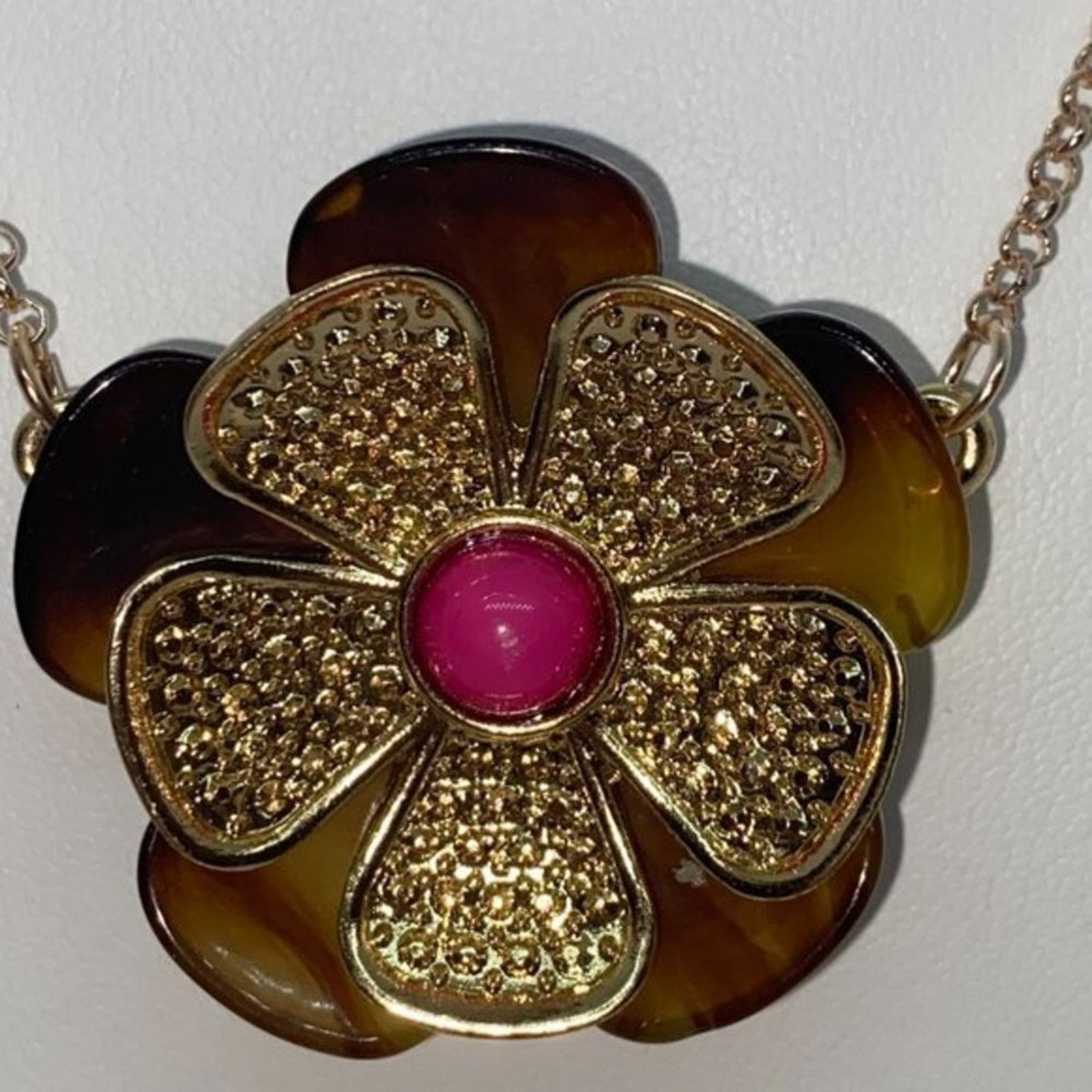 Handmade Rose Gold-Tone Tort Flower Pendant Necklace Size ONE SIZE - 7 Thumbnail