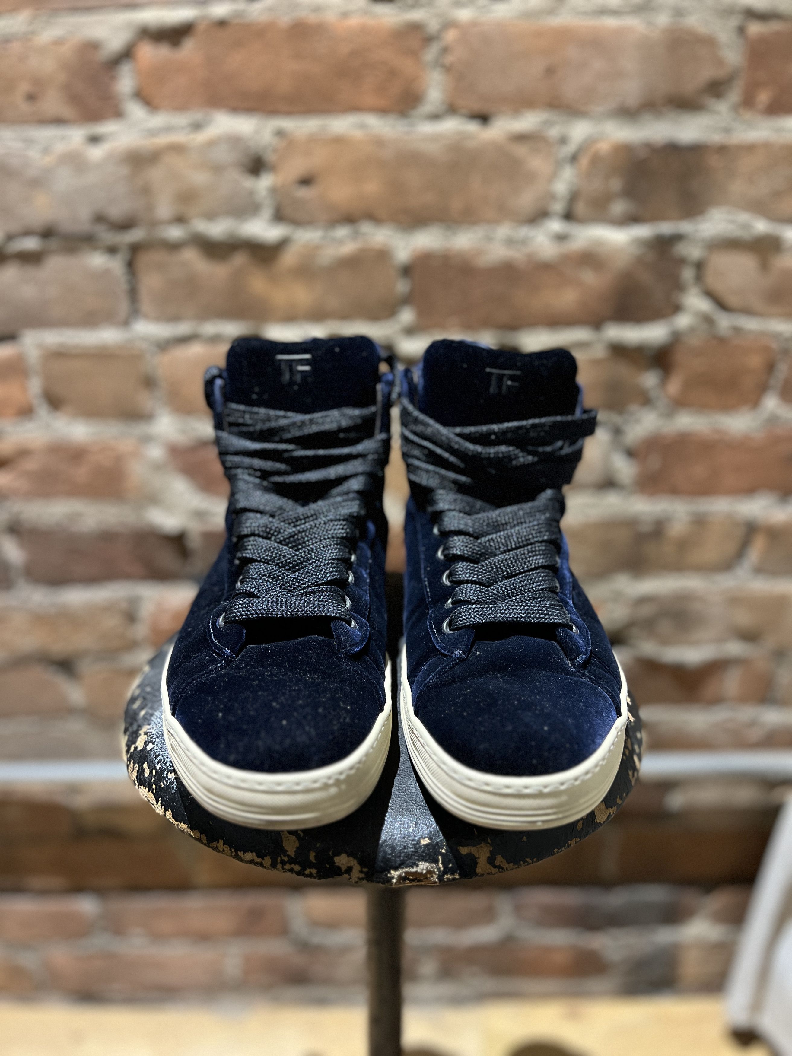 Tom Ford Tom Ford Russel Velvet High-Top Sneakers – Navy | EU 41 Size US 8 / EU 41 - 1 Thumbnail