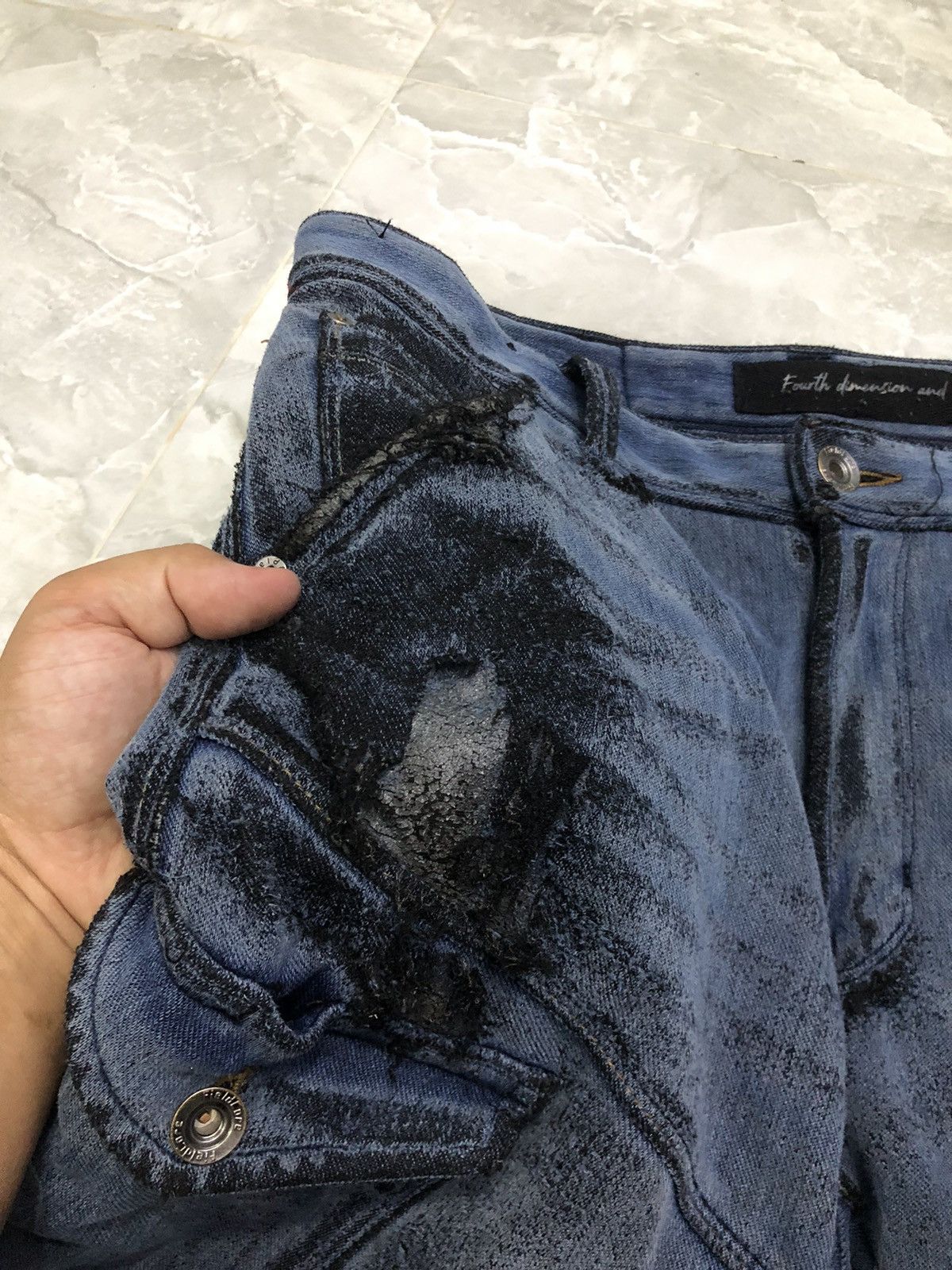 Japanese Brand Fieldcore Japan Work Denim Distressed Art Pants Size US 33 - 5 Thumbnail