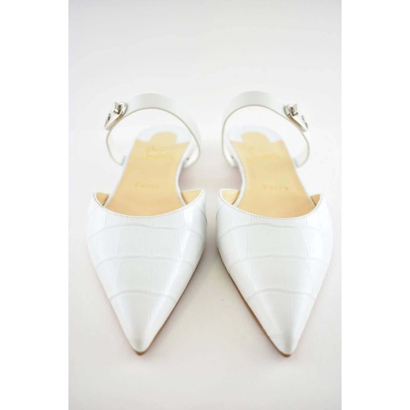 Christian Louboutin Christian Louboutin Choc Lock Flat White Croc Pointed Toe Size US 8 / IT 38 - 5 Thumbnail