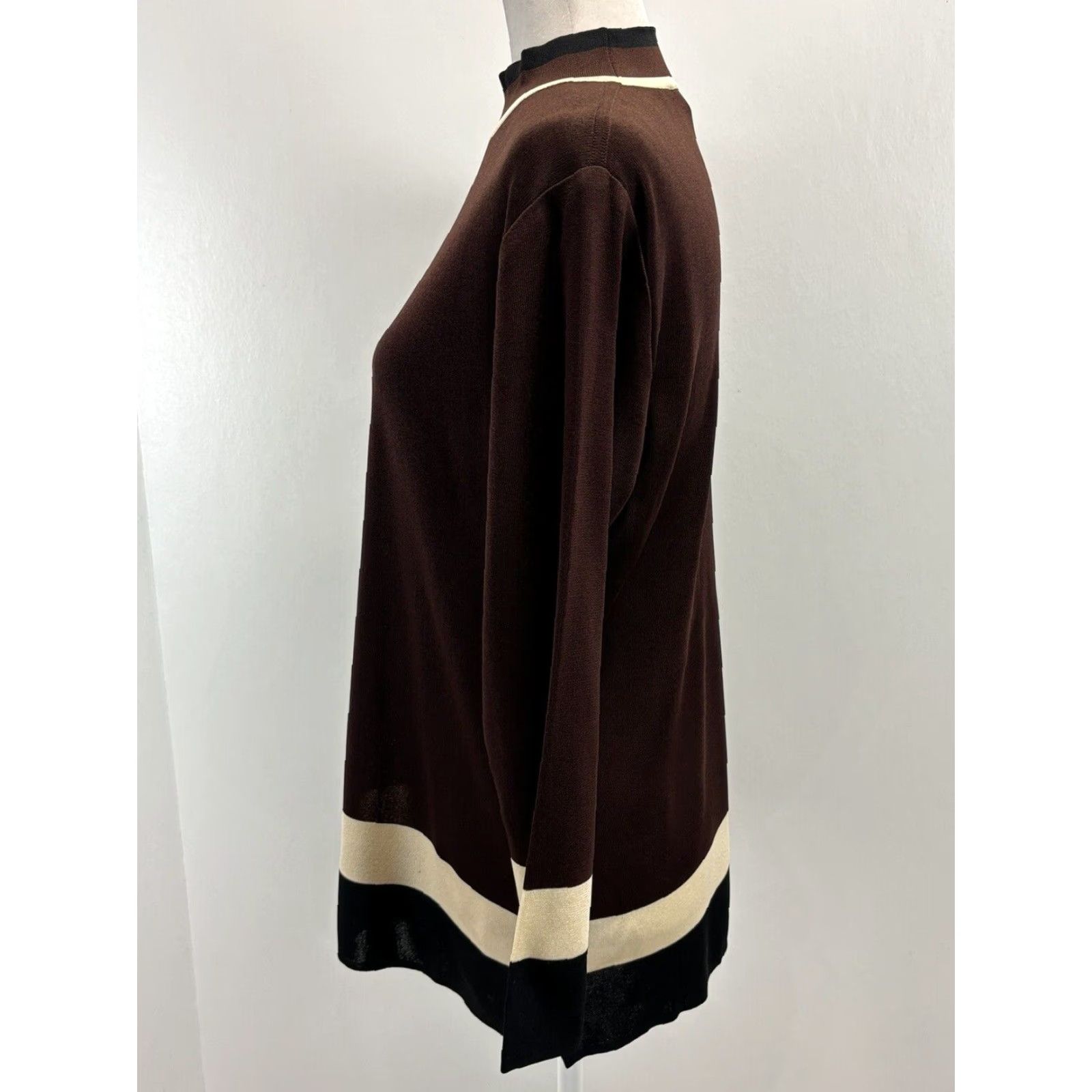Vintage VINTAGE Exclusively Misook Sweater Petites Medium PM Brown Fine Knit Mock Neck Long Sleeve Womens Size M / US 6-8 / IT 42-44 - 2 Thumbnail