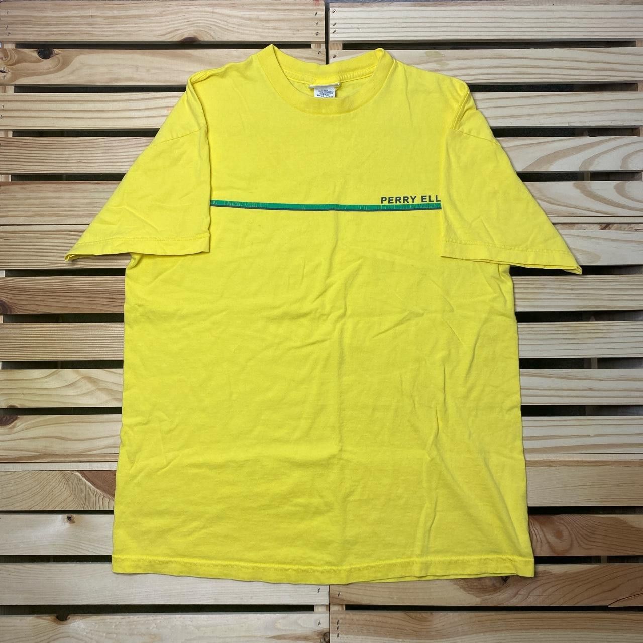 Perry Ellis Vintage Perry Ellis Yellow Designer Tee Size Large Size US L / EU 52-54 / 3 - 1 Thumbnail