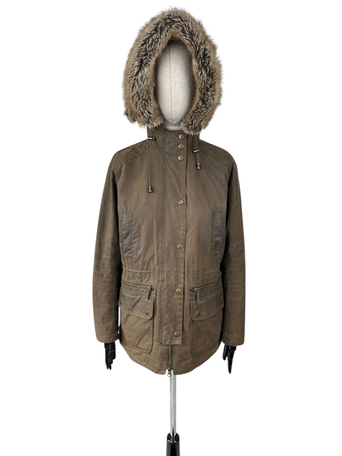 Barbour BARBOUR KELSALL Wax Parka Jacket Fur Hood Women’s Coat Size M / US 6-8 / IT 42-44 - 5 Thumbnail