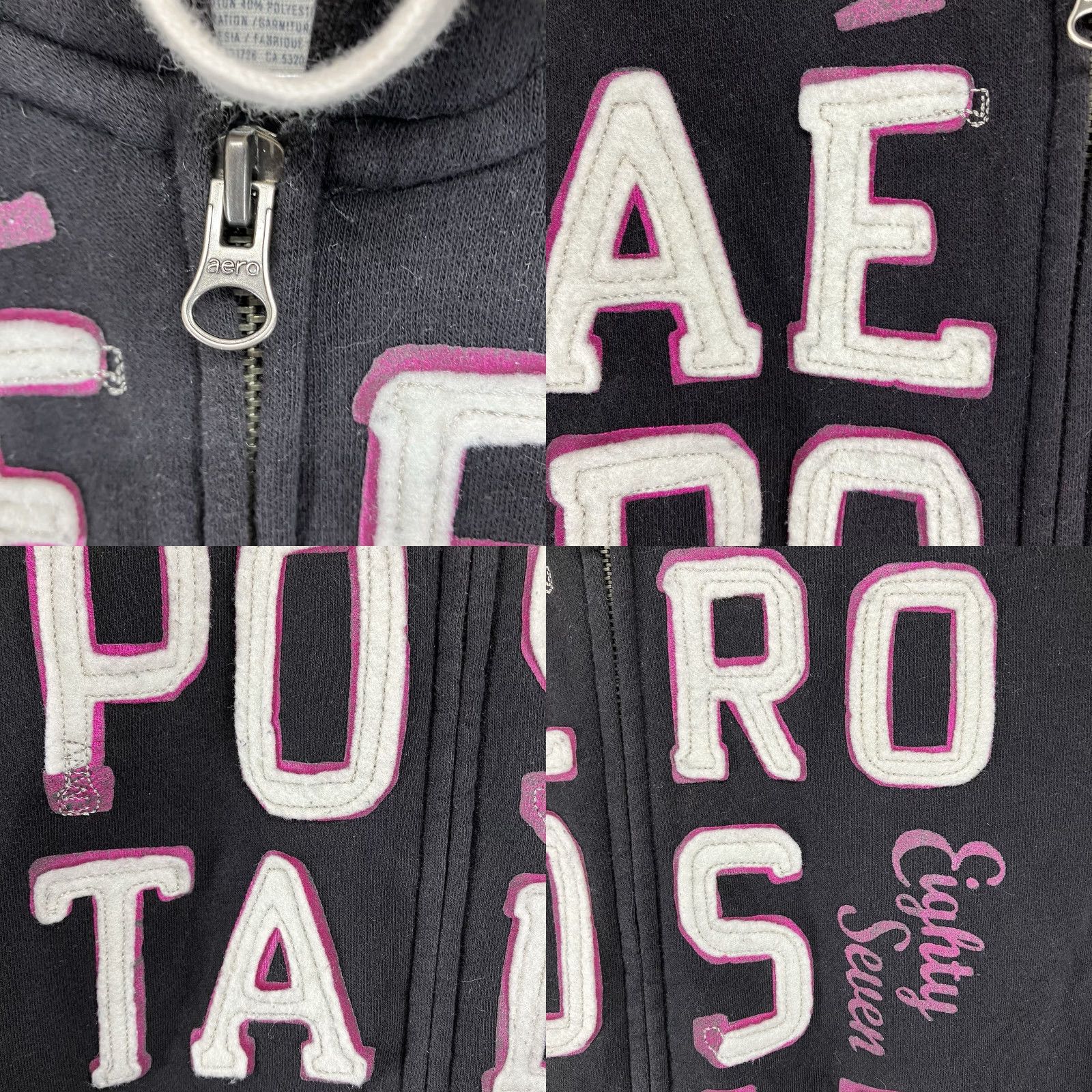Vintage Aéropostale Hoodie Womens S Black Full Zip Embroidered Front Y2K 2000s Grunge Size S / US 4 / IT 40 - 8 Thumbnail