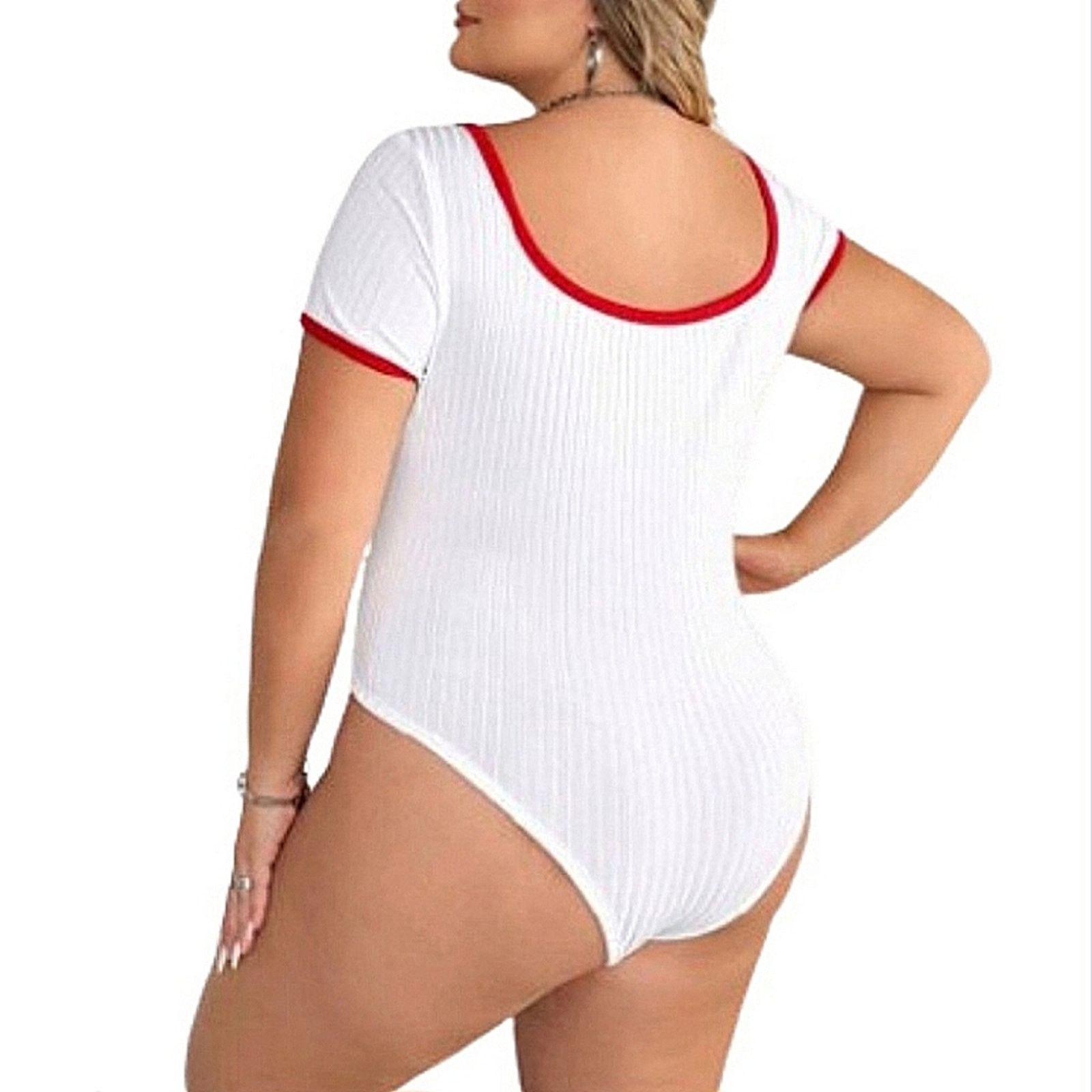 Shein CHERISH TODAY ☆ WHITE ☆ RIBBED KNIT ☆ BODYSUIT ☆ 5x ☆ NWT Size 4XL / US 24-26 - 5 Thumbnail