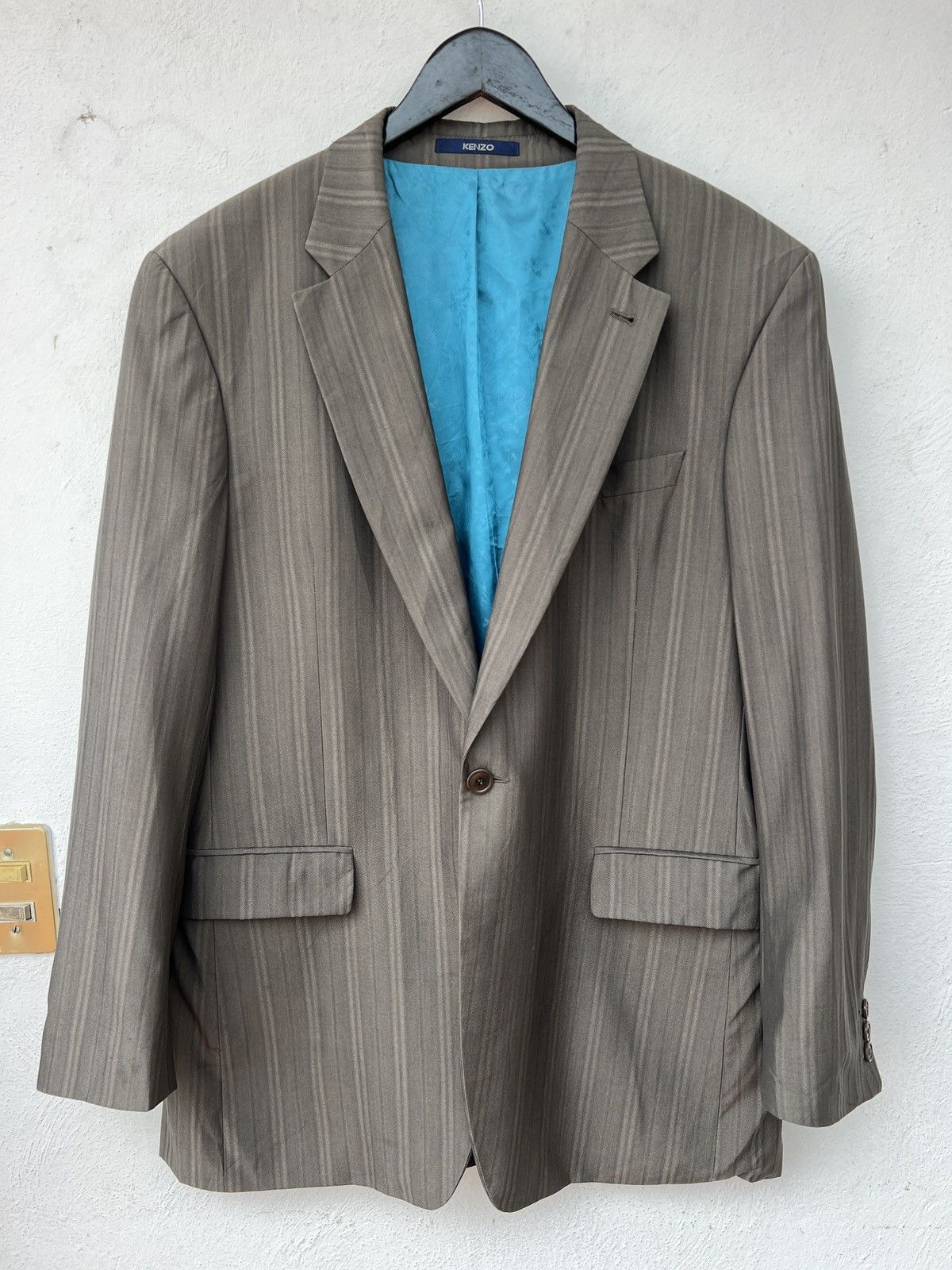 Kenzo Kenzo Homme Vintage Grey Striped Wool-Silk Blazer XL Size 46R - 2 Thumbnail