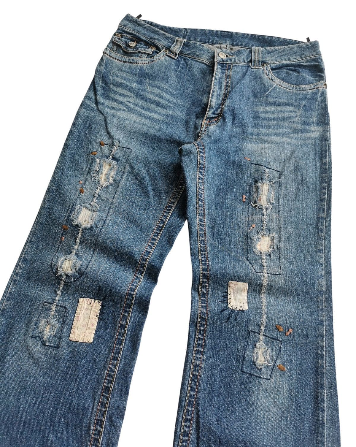 Japanese Brand Playchess Patchwork Flared Jeans Like If Six Was Nine Size US 32 / EU 48 - 4 Thumbnail