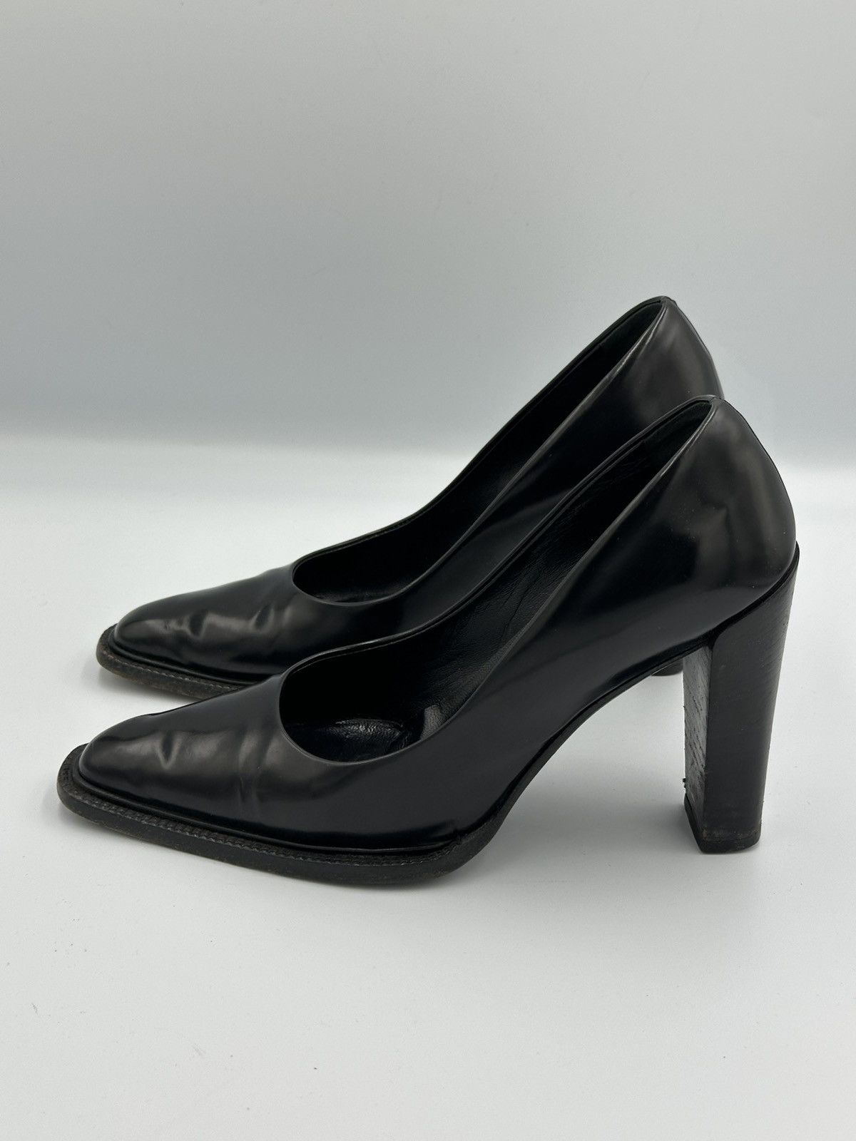 Prada Prada Black Leather Square Toe Block Heel Pumps Italy Size US 6 / IT 36 - 2 Thumbnail