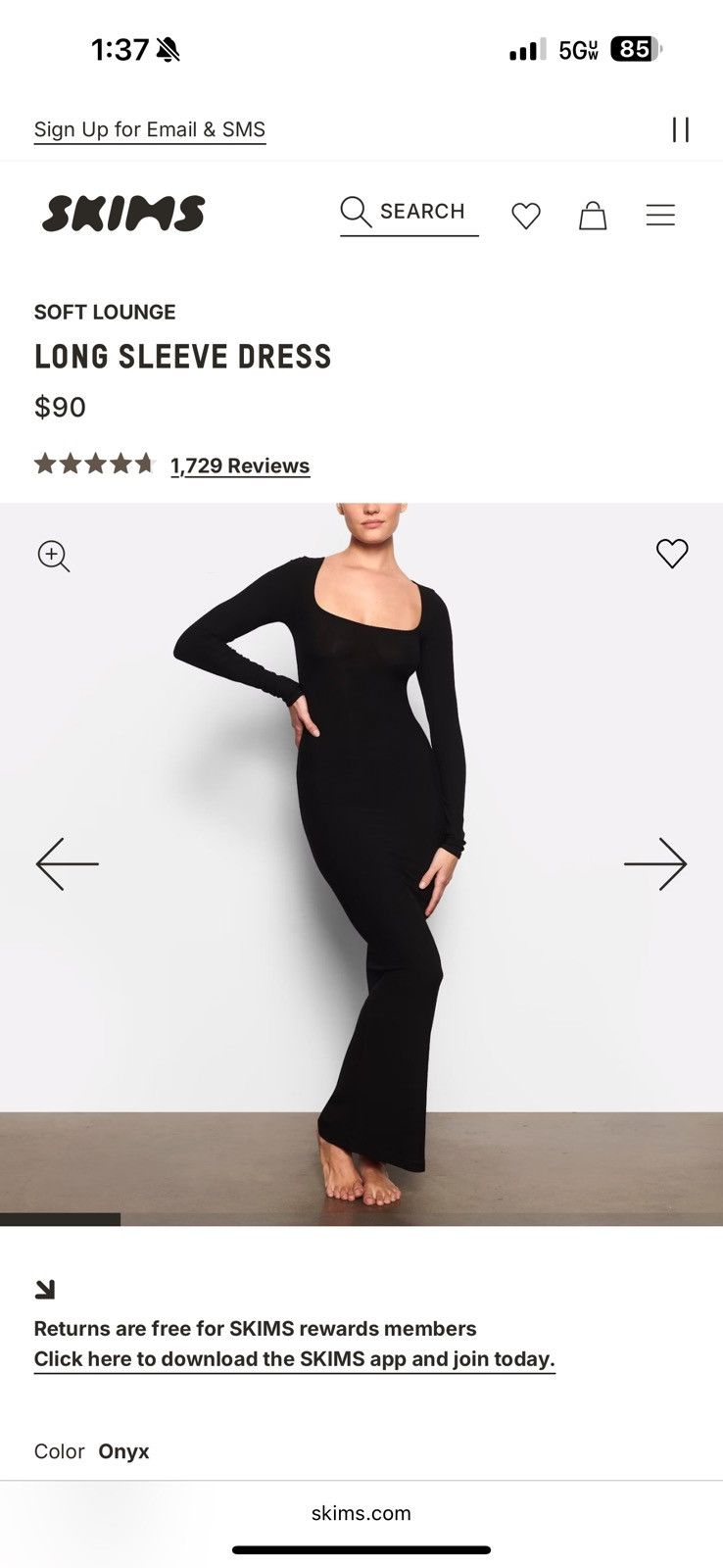 SKIMS Skims Soft Lounge Long Sleeve Keyhole Dress Onyx size XS | Grailed