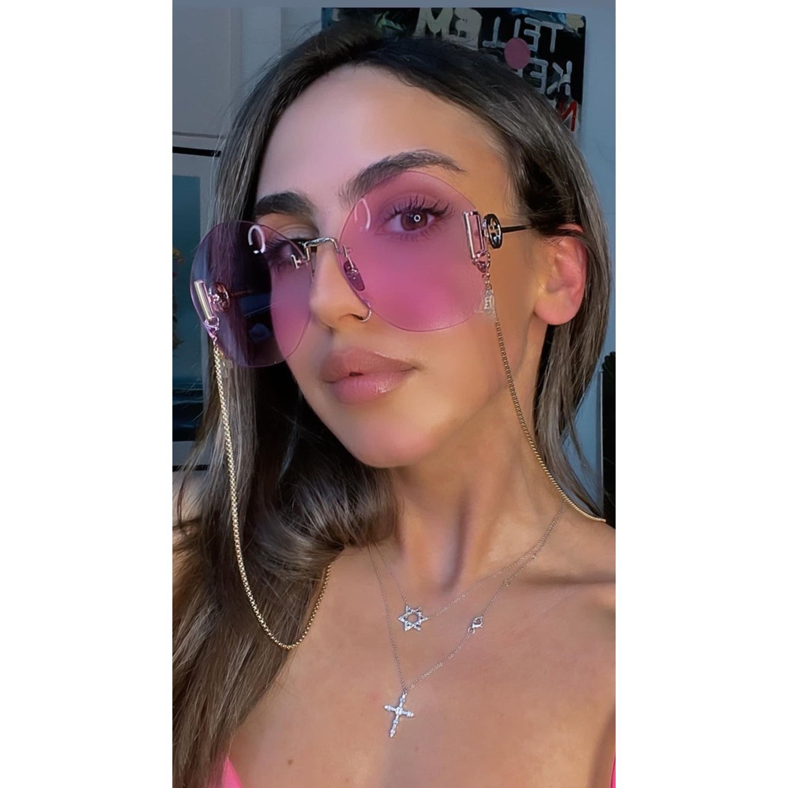 NEW Gucci GG1203S Tinted Violet Chain Rimless Sunglasses