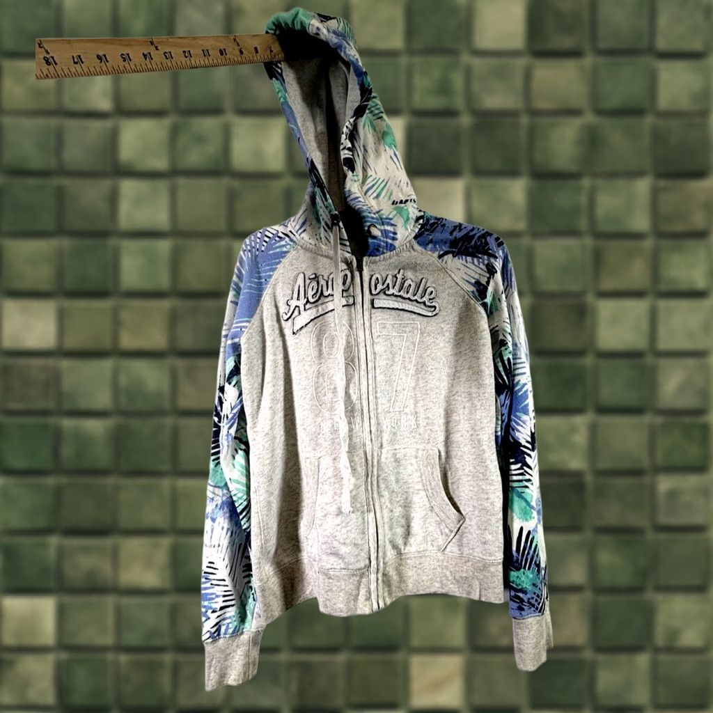 Aeropostale Aeropostale Hoodie Men's M Gray Full Zip Graphic 87 New York Tropical Palm Leaf City Classic Winter Spring Summer Fall Size US M / EU 48-50 / 2 - 1 Thumbnail