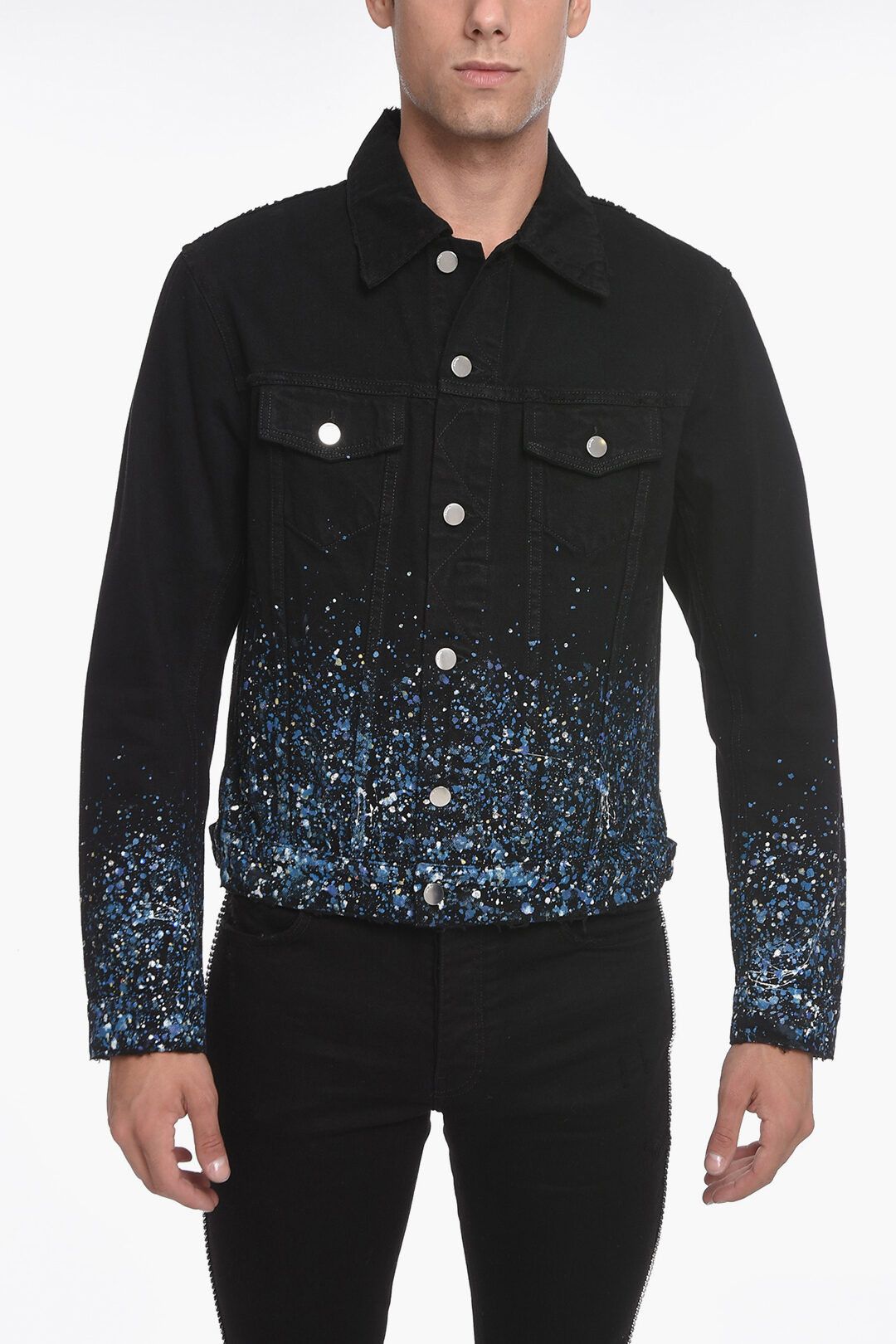 image of Amiri Og1Mm0424 Denim Crystal Painter Overshirt In Black, Men's (Size Small)