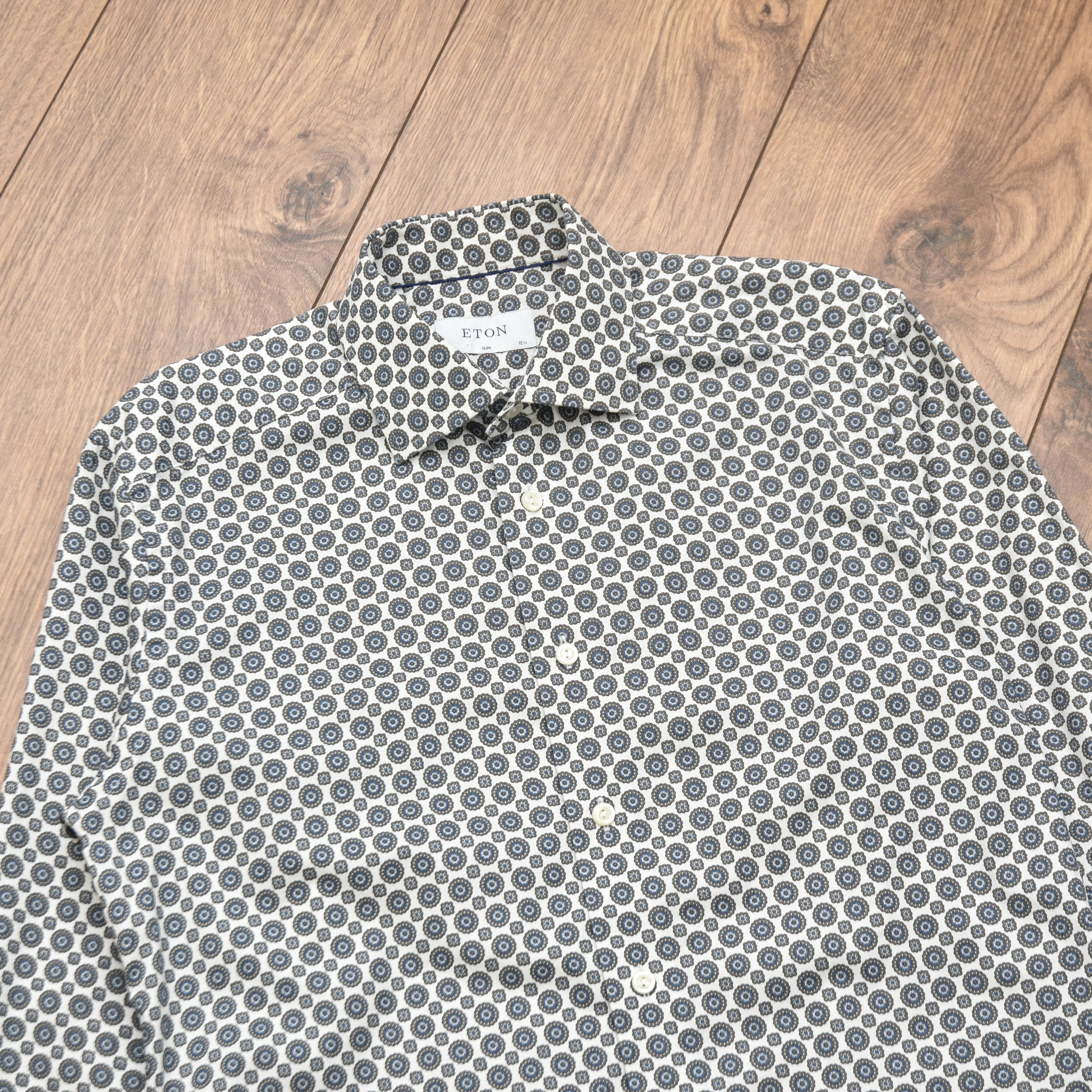 Eton Eton Men’s Slim Fit Shirt Geometric Medallion Print Blue Gre Size US M / EU 48-50 / 2 - 6 Thumbnail