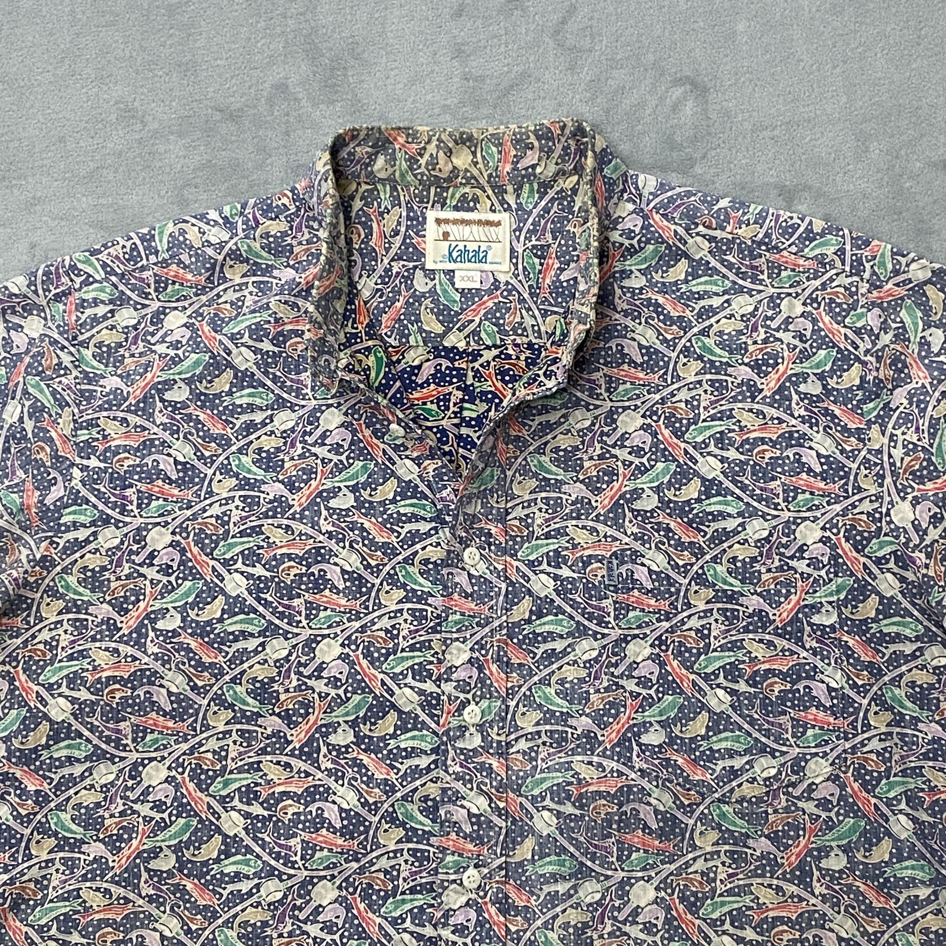 Vintage KAHALA Men 2XL SALTWATER FISH SCHOOL Short Sleeve Camp Size US XXL / EU 58 / 5 - 4 Thumbnail