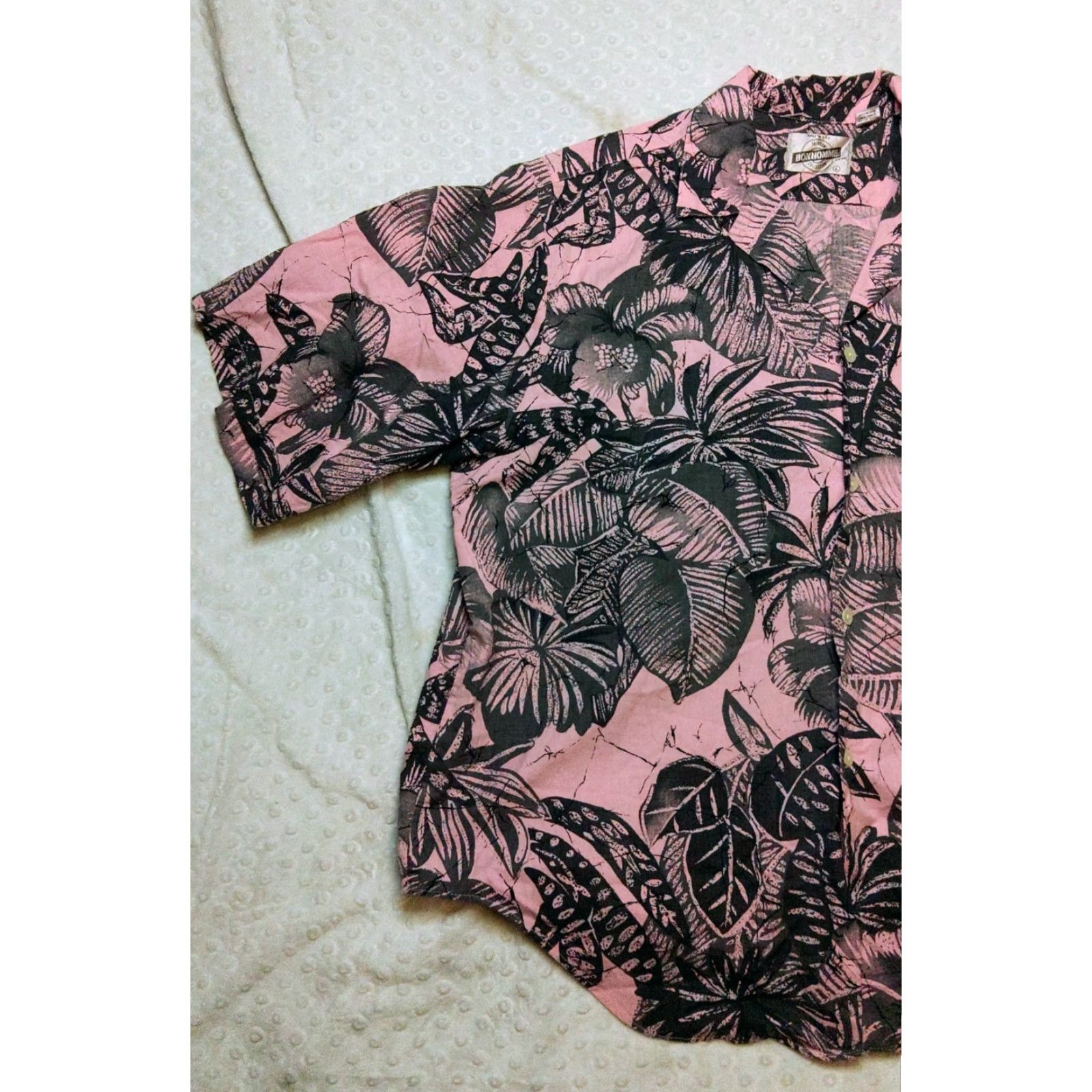 Vintage Bon Homme Mens L Large Pink Floral Short Sleeve Button Up Hawaiian Shirt USA Size US L / EU 52-54 / 3 - 3 Thumbnail