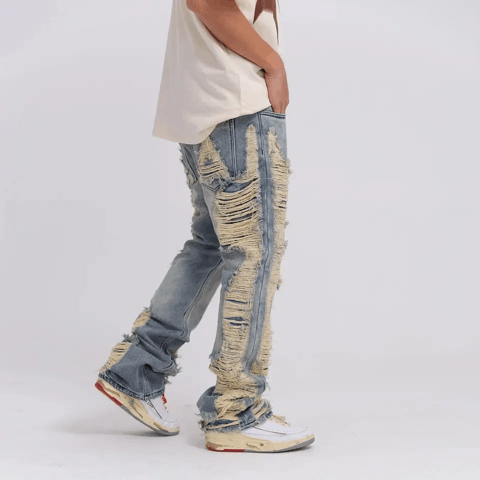Jean Ripped frayed hole blue washed baggy jeans Size US 32 / EU 48 - 3 Thumbnail