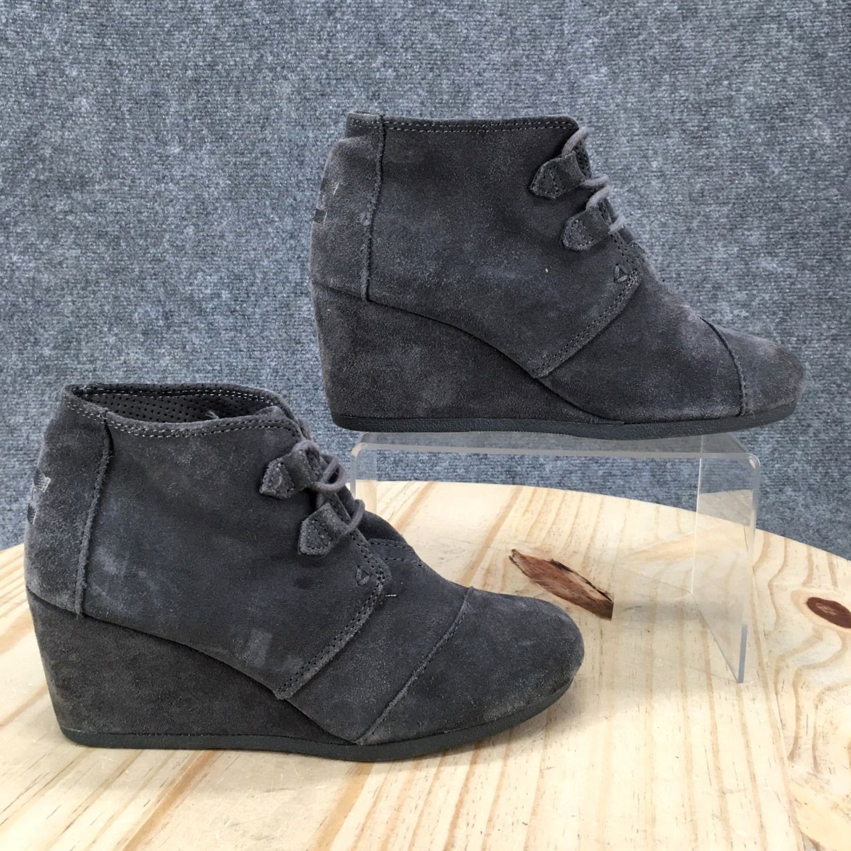Toms TOMS Boots Womens 7 Kala Desert Gray Lace Up Casual Comfort Wedge Heels Boots Size US 7 / IT 37 - 2 Thumbnail