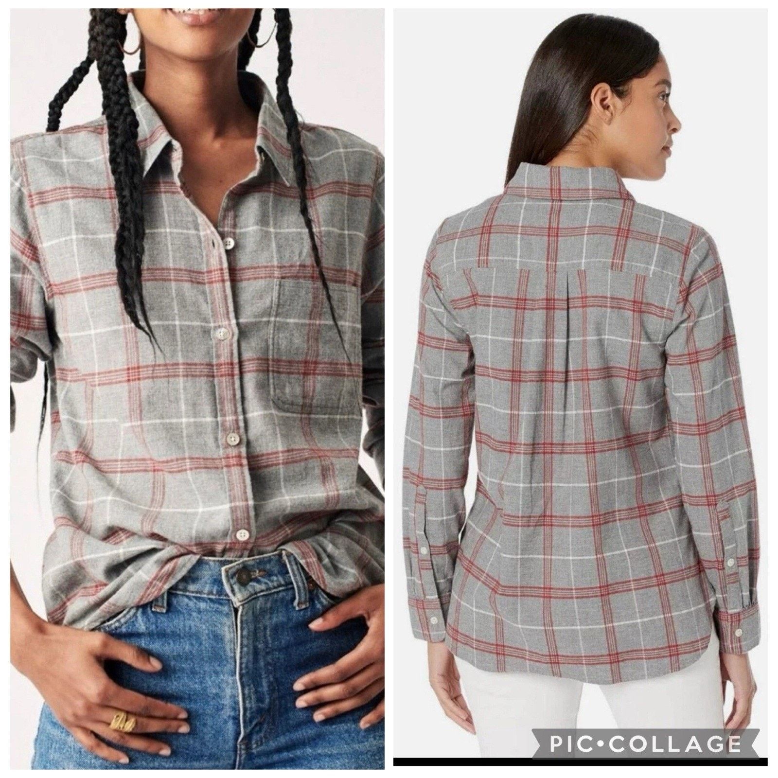 Faherty Faherty Juliet Gray & Red Plaid Flannel Shirt Women's Medium Size M / US 6-8 / IT 42-44 - 1 Thumbnail