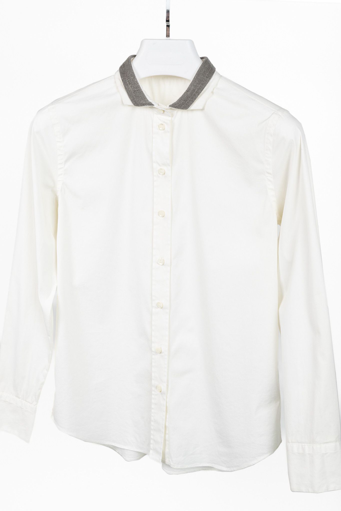 Brunello Cucinelli Brunello Cucinelli SS/17 Cotton Poplin Monili-Collar Shirt Size S / US 4 / IT 40 - 3 Thumbnail