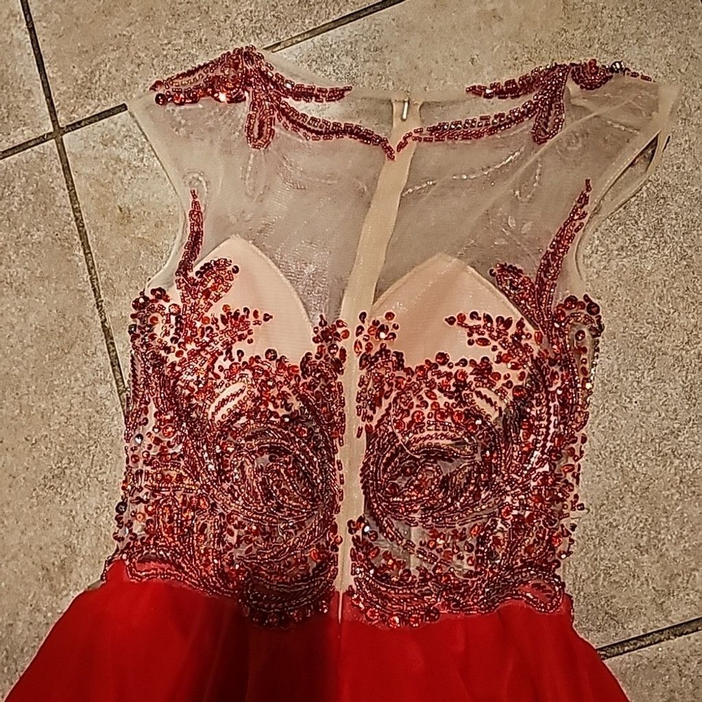 The Unbranded Brand Jovani embellished beaded illusion chiffon red gown dress 0 Size XS / US 0-2 / IT 36-38 - 10 Thumbnail