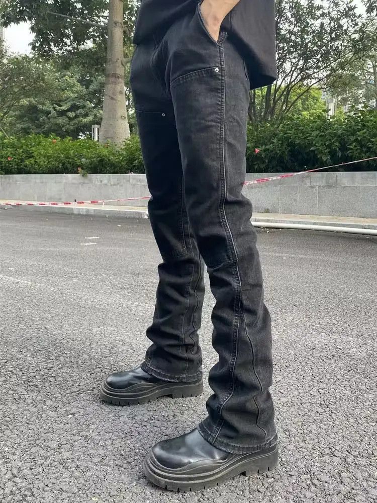 image of Vintage Vibe Grunge Faded Carpenter Flared Pants in Grey, Men's (Size 32)