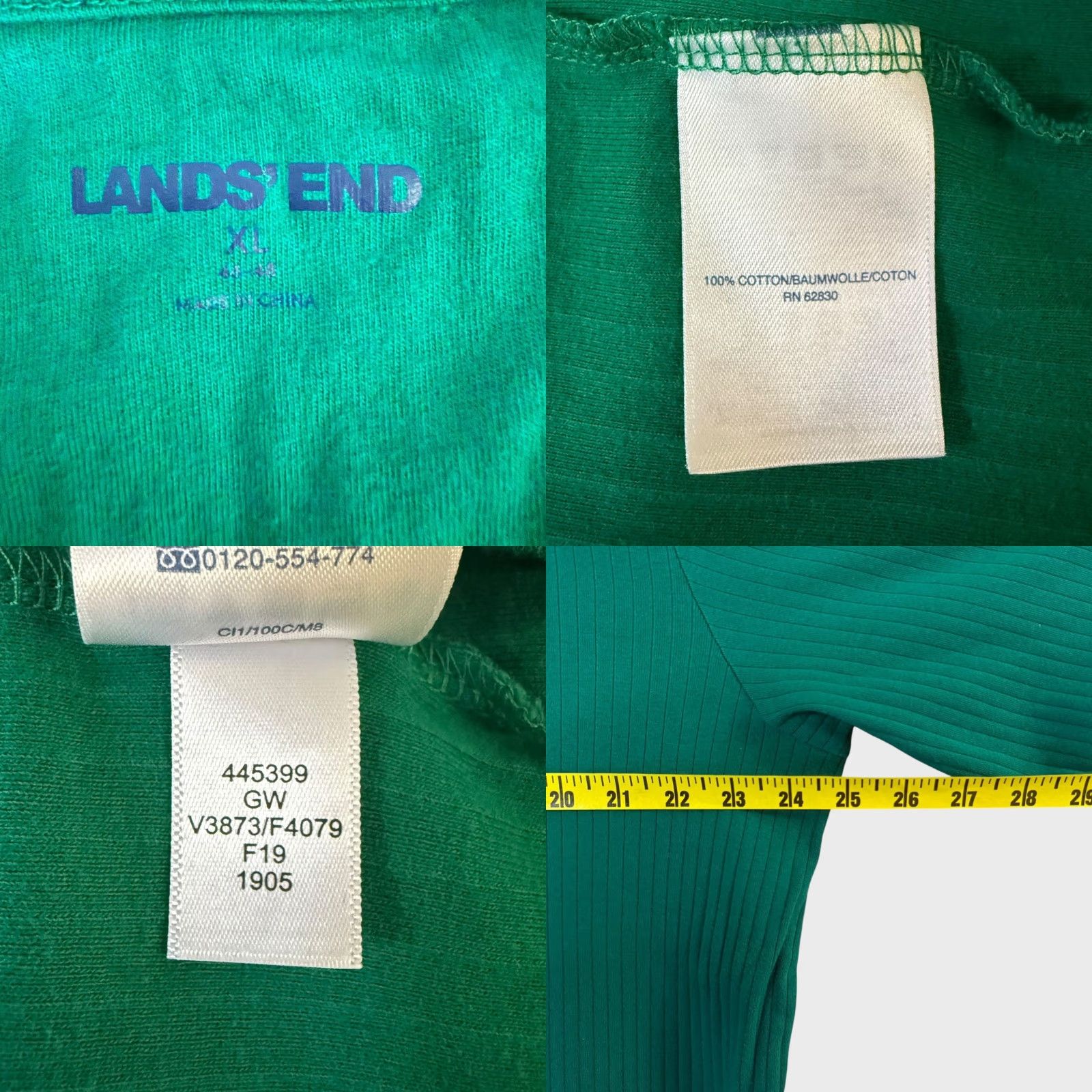 Lands' End Lands' End Rib-Knit Long-Sleeve Henley Shirt Green Men's Size XL 100% Cotton Henley Button-Down All Seasons Easy Care Classic Outdoor Size US XL / EU 56 / 4 - 8 Thumbnail