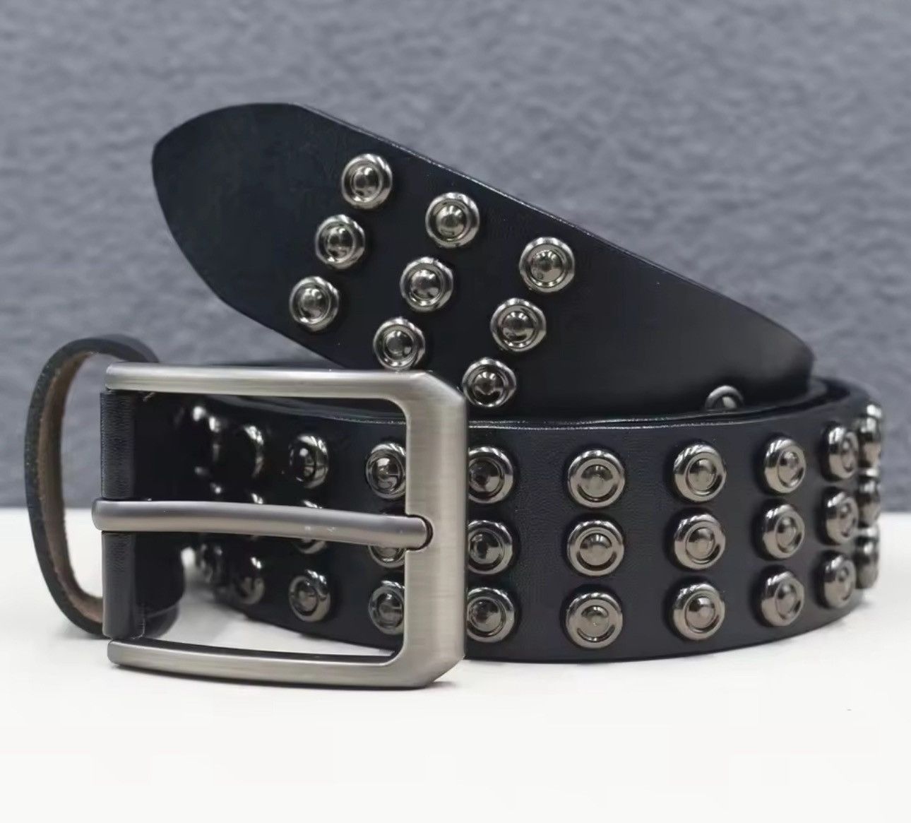 Japanese Brand 115 cm Black PU Leather Studded Belt - Gothic & Punk Fashion Size ONE SIZE - 2 Thumbnail