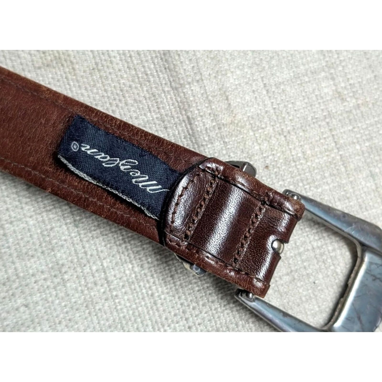 Mezlan MEZLAN dress Belt Size 40 brown leather SPAIN made RIBBED Size 40 - 6 Thumbnail