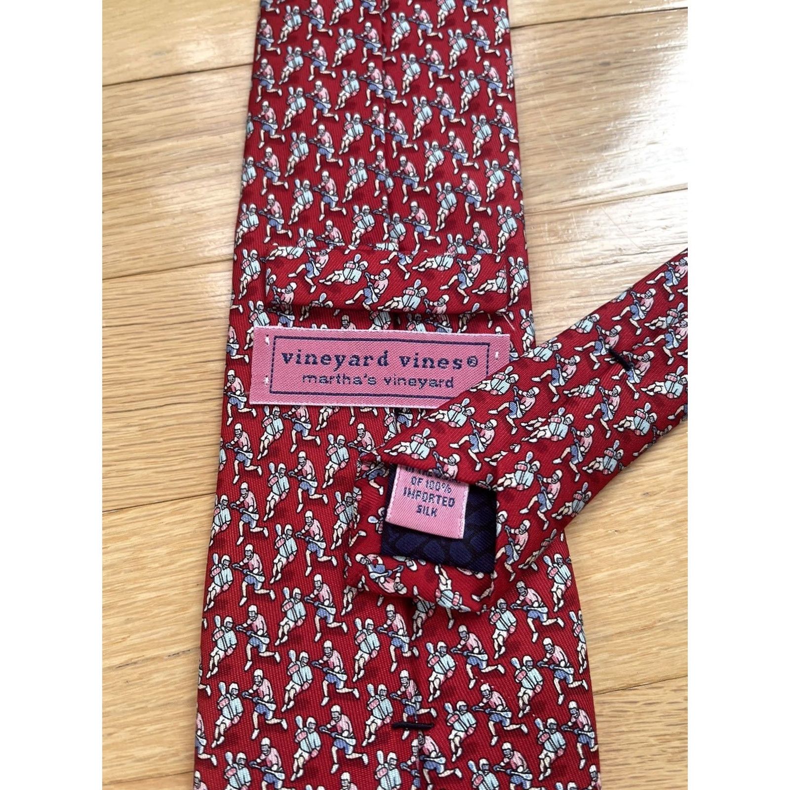 Vineyard Vines Vineyard Vines Preppy Lacrosse Lax Players Silk Neck Tie Red Made in USA Men's Size ONE SIZE - 3 Thumbnail