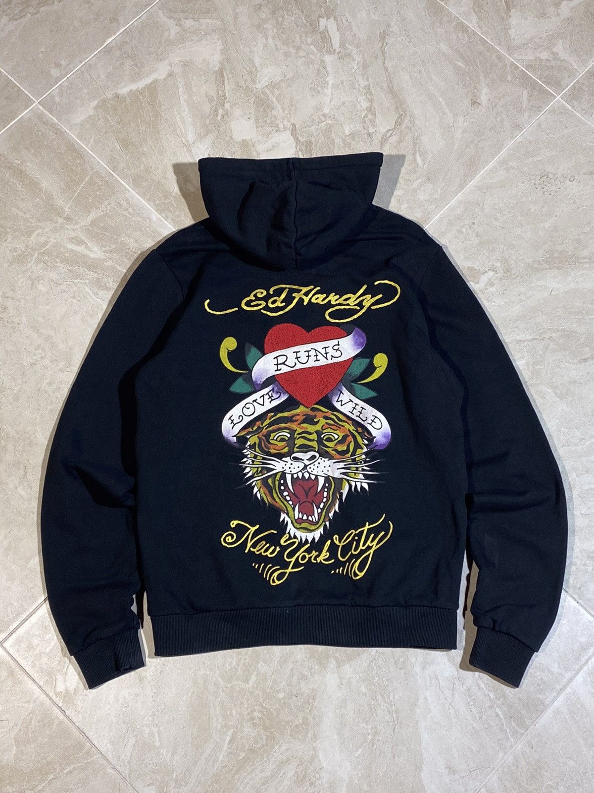 image of Ed Hardy Y2K Hype Streetwear Style Black Hoodie, Men's (Size Medium)