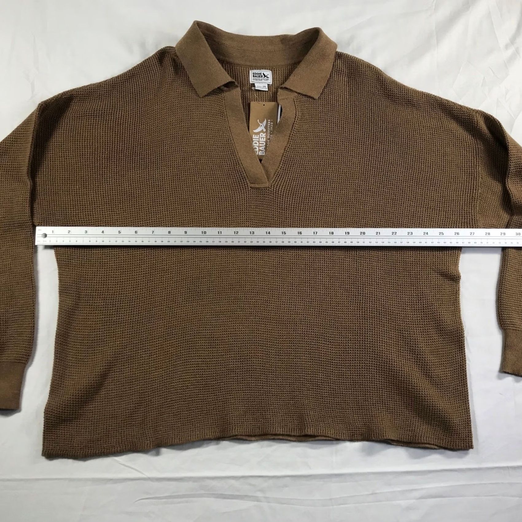 Eddie Bauer Eddie Bauer Womens 2XL Camel Brown Waffle Knit Johnny Collar Sweater Size XXL / US 16-18 / IT 52-54 - 4 Thumbnail