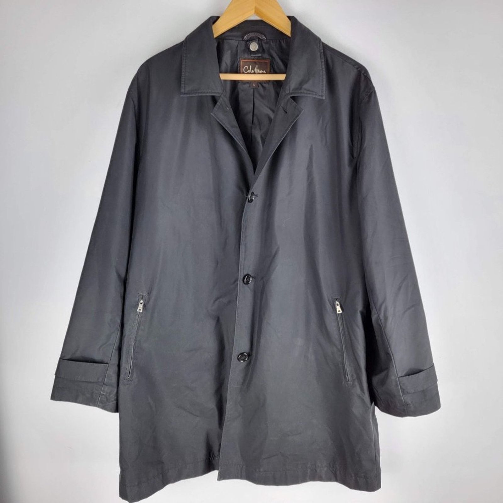 Cole Haan lined button on sale up trench coat wool lambskin black size L