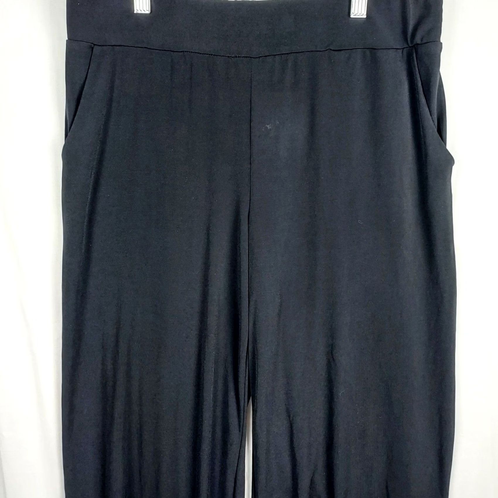 Vintage Maurices Women Wide Leg Palazzo Pants Black Solid Elastic Waist Pull On M Casual Dress Pants, Regular Fit, Polyester Rayon, Machine Washable Size 32" / US 10 / IT 46 - 3 Thumbnail