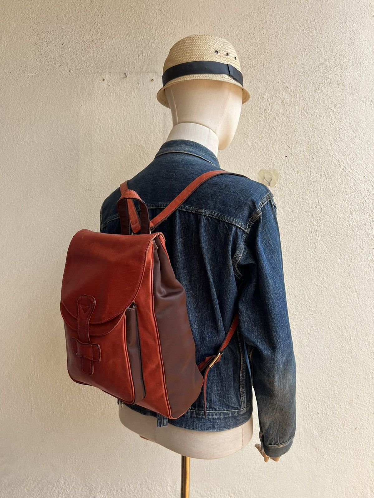 Leather Vintage Dakota Japan Distressed Patina Leather Backpack Bag Size ONE SIZE - 3 Thumbnail