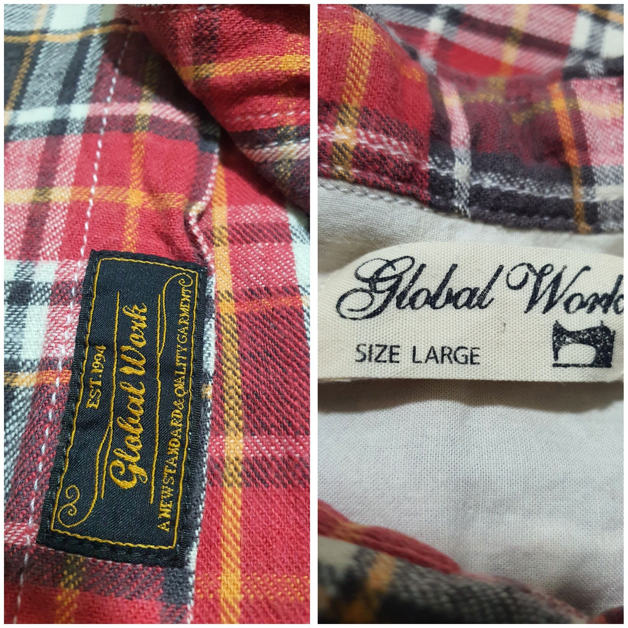 Global Work × Japanese Brand GLOBAL WORK 20/26.5 CHECKED RED WORK SHIRT Size US L / EU 52-54 / 3 - 4 Thumbnail