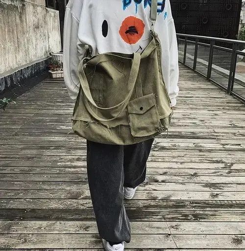 Tote Bag Canvas Single Vintage Solid Hasp Shoulder Bag