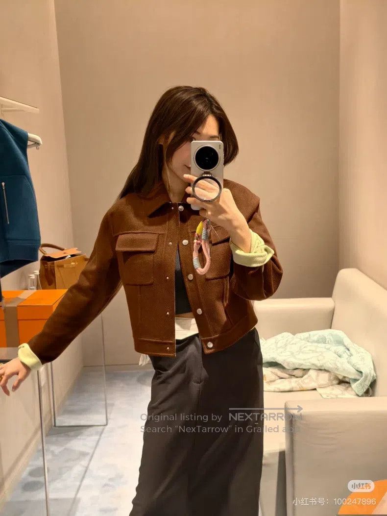 Hermes Hermes Merlot Brown and Green Cashmere Short Cashmere Coat Size XS / US 0-2 / IT 36-38 - 6 Thumbnail