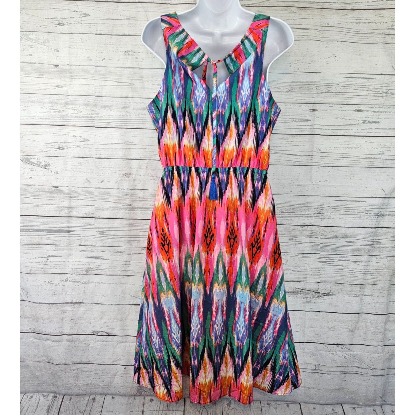 Athleta VINTAGE? No. Athleta Womens Ikat Martinique Dress Sz Small Pink Blue Tassels Sleeveless Size S / US 4 / IT 40 - 3 Thumbnail