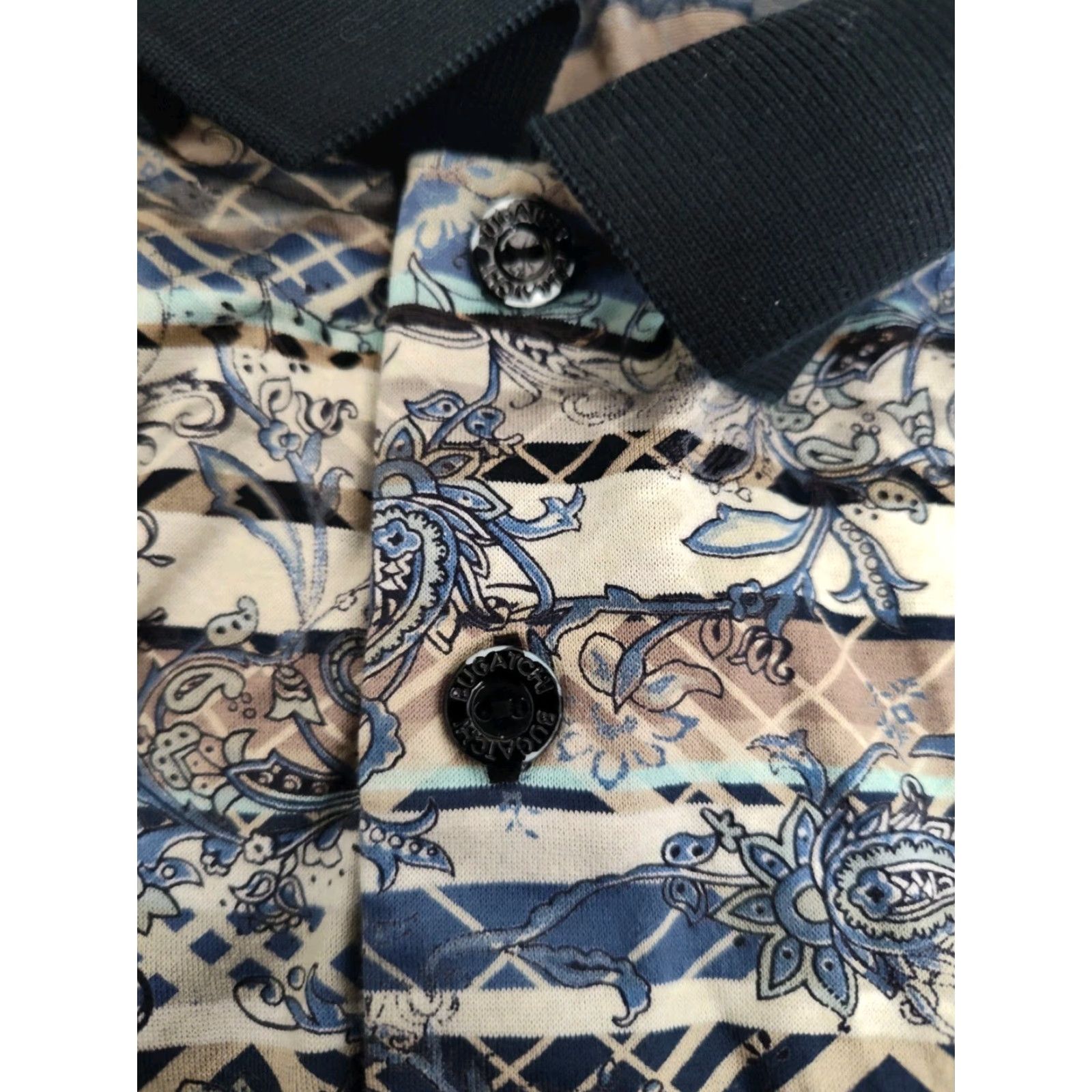 BUGATCHI Bugatchi Uomo Polo Shirt Mens XXL Blue Beige Paisley Short Sleeve Golf Club Size US XXL / EU 58 / 5 - 6 Thumbnail