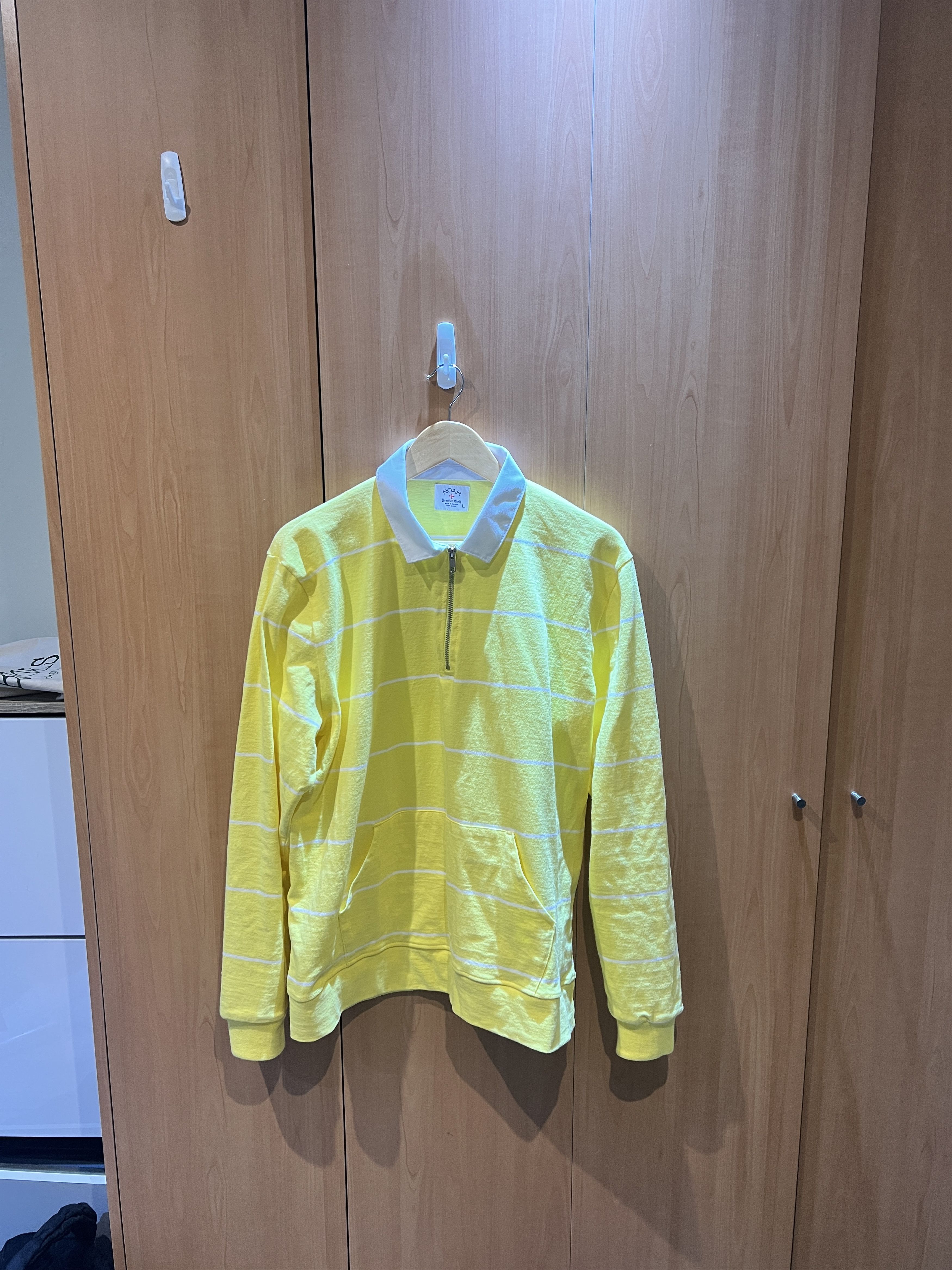 image of Noah Quarter Zip Rugby Pullover 'lemon/white' in Lemon Yellow, Men's (Size Large)