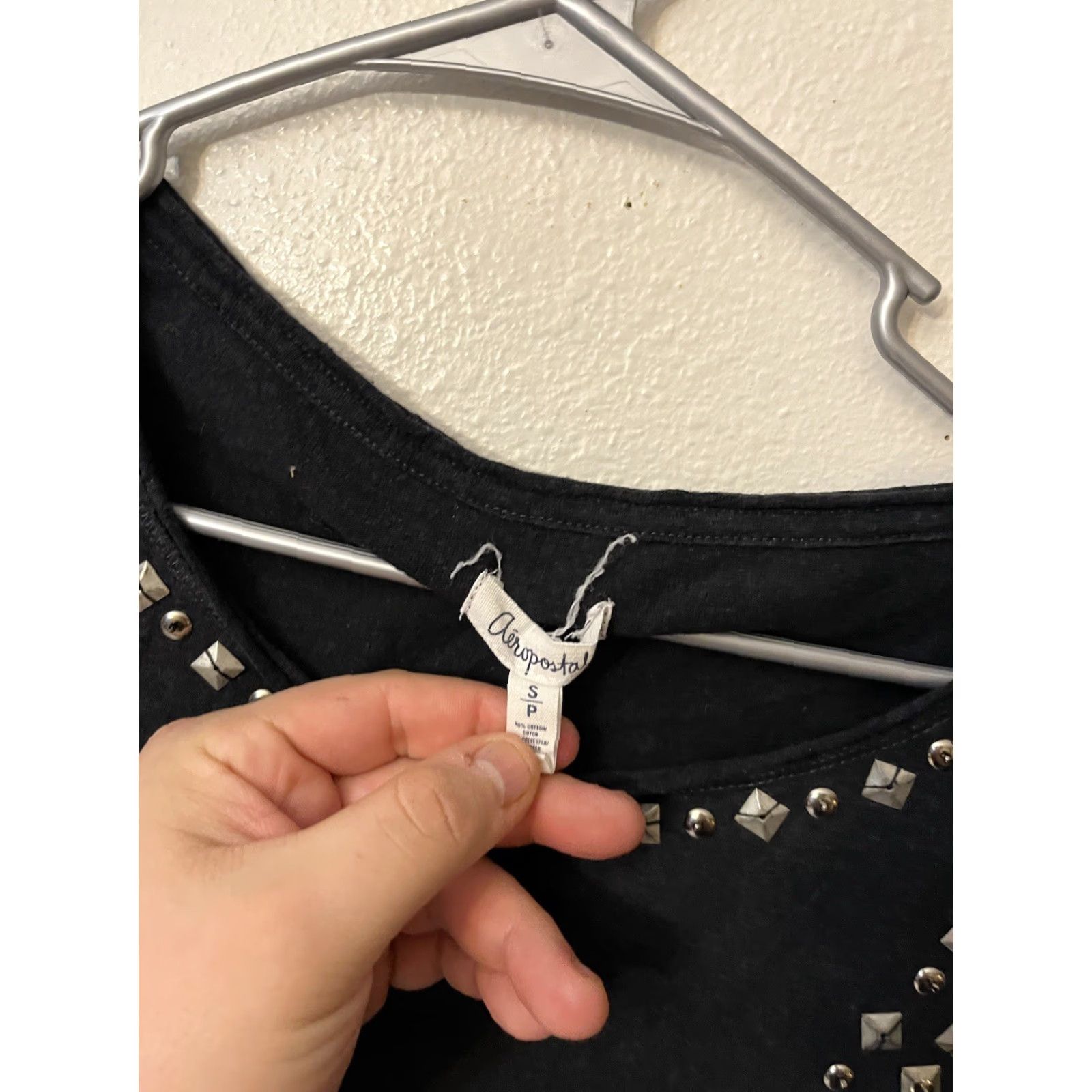 Aeropostale Womens AEROPOSTALE Embellished Tee Shirt Small Black T-Shirt Short Sleeve Cotton Blends Womens, Embellished Tee, S, Black, 90s? Size S / US 4 / IT 40 - 3 Thumbnail