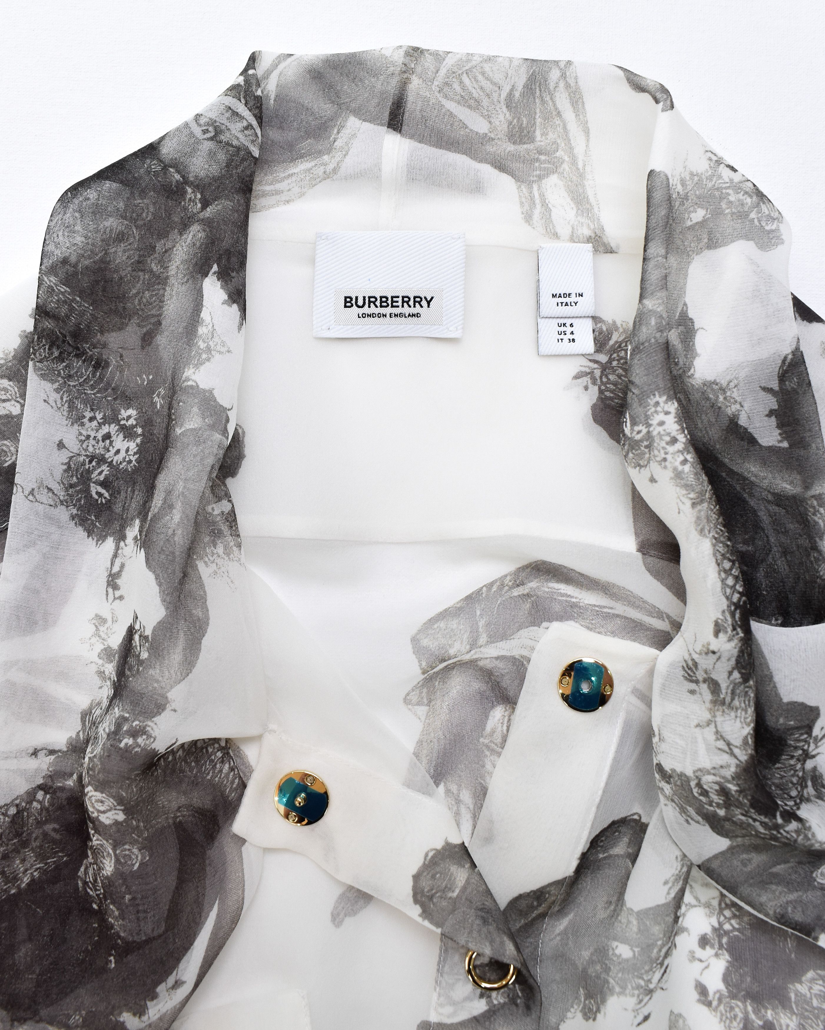 Burberry Silk BURBERRY Sheer Top Shirt Blouse Cupids Print Bow Neck Size S / US 4 / IT 40 - 10 Thumbnail