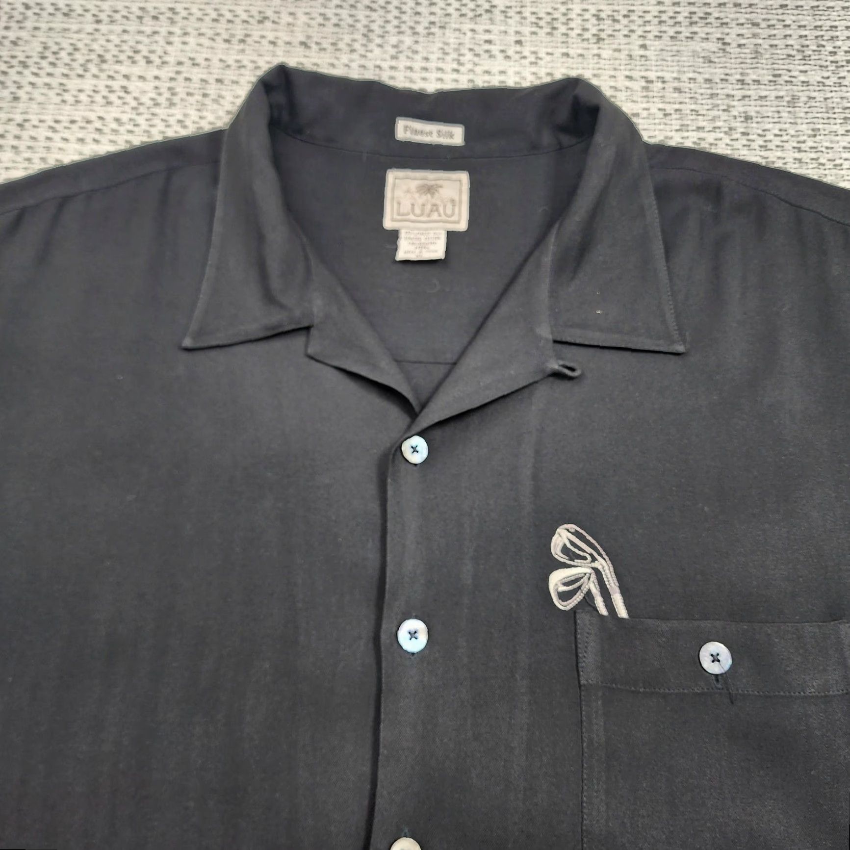 Vintage VINTAGE Luau Shirt Mens XL Black 100% Silk Aloha Camp Embroidered Back Parrot Golf Palm Shirt Size US XL / EU 56 / 4 - 7 Thumbnail
