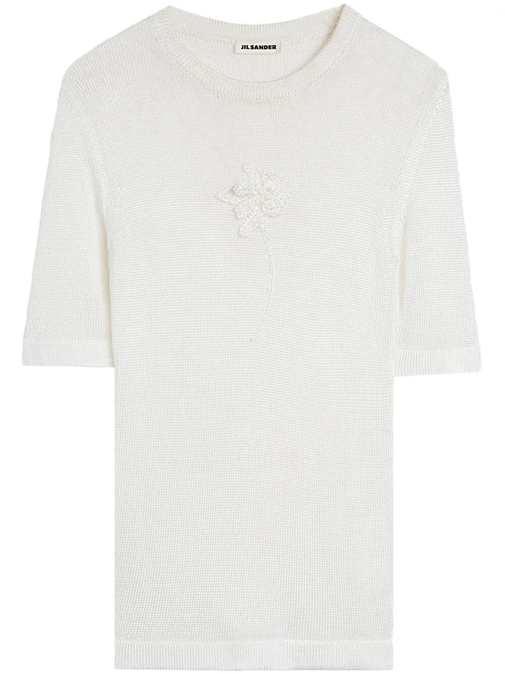 Jil Sander SS CN T-SHIRT W/ FLOWER CROCHET Size S / US 4 / IT 40 - 1 Thumbnail