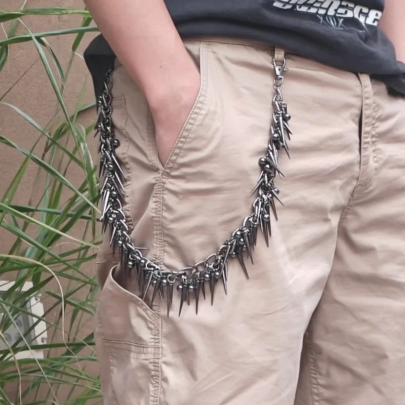 Jewelry Black Gun Plated Rivet Metal Pants Chain Size ONE SIZE - 1 Thumbnail