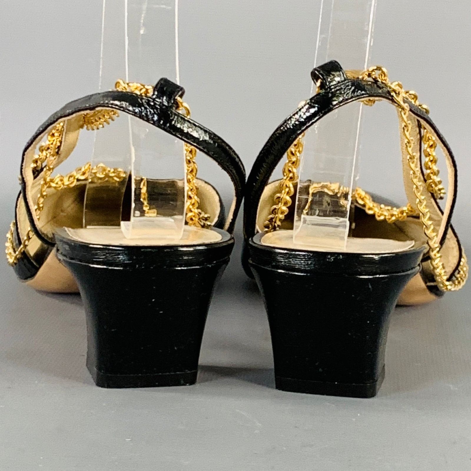 KHAITE Marfa Black Gold Leather Crinkled Chain Slingback Pumps Size US 9.5 / IT 39.5 - 3 Thumbnail
