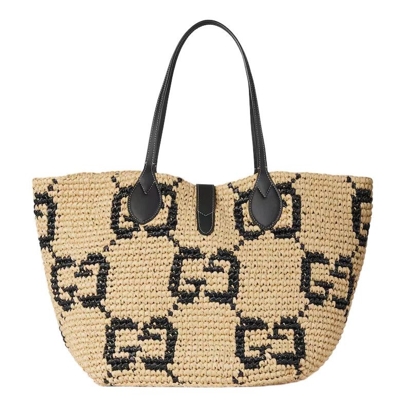 Gucci GUCCI $3650 Nat/Blk GG Raffia Medium Tote New Authentic Size ONE SIZE - 4 Thumbnail