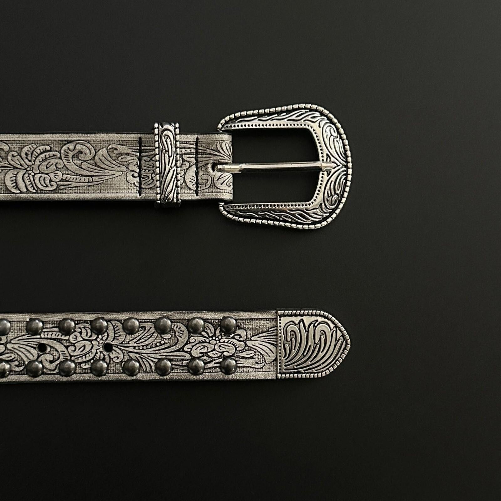 Other Western Engraved Narrow Rivet Belt | Brown Vintage Street Size ONE SIZE - 2 Thumbnail