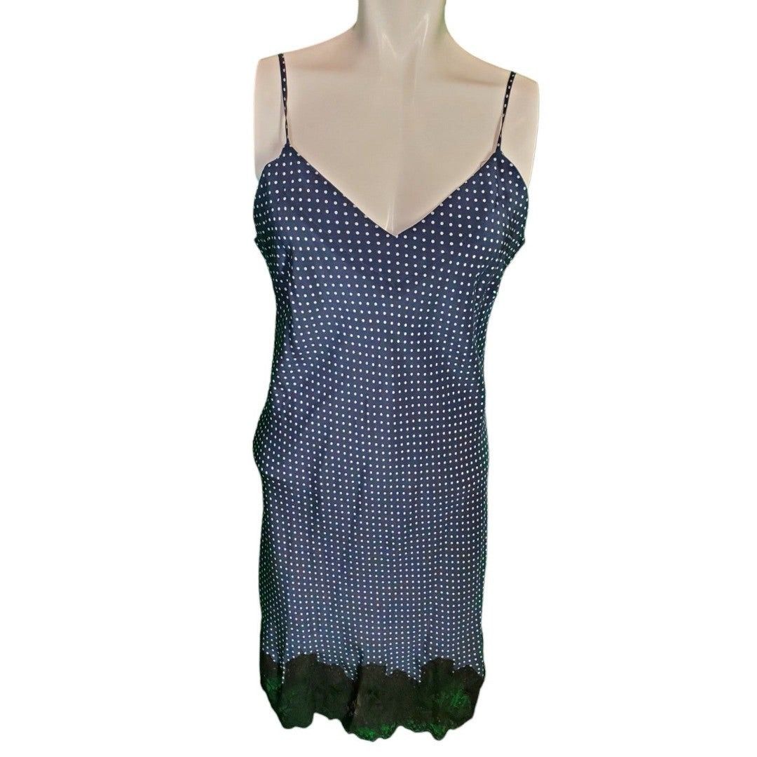 Gold Hawk Silk Lace Slip Dress Polka Dot Spaghetti Strap Swe