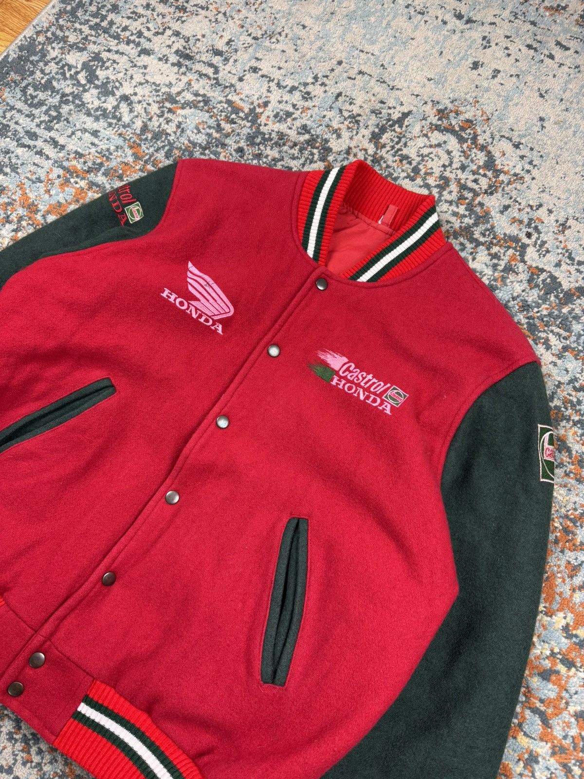 Honda Vintage 80s Honda Castrol heavy wool varsity racing jacket Size US L / EU 52-54 / 3 - 6 Thumbnail